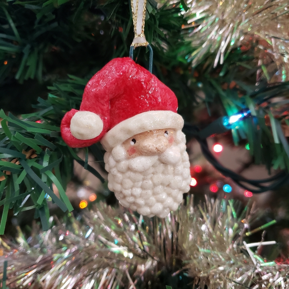 New Handmade Salt Dough Santa Ornament